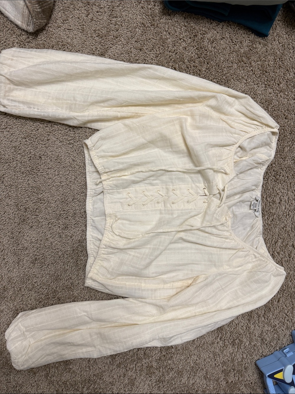 American Eagle Outfitters Cream Lace-Up Long Sleeve Top